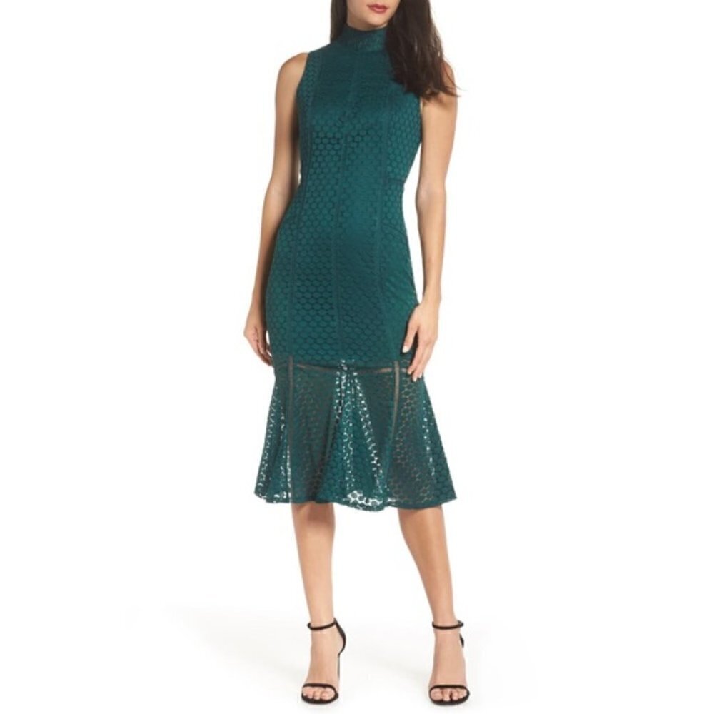 Ali & Jay All The‎ Way Up Pine Green Lace Midi Dress XS